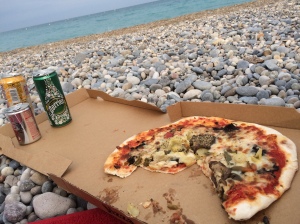 Pizza am Strand
